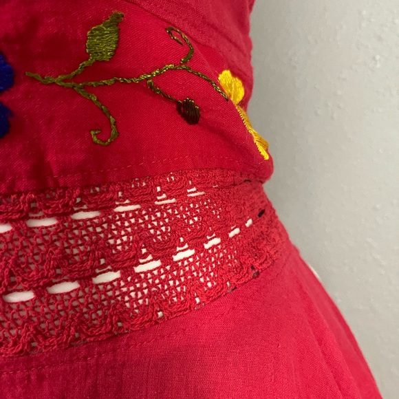 Red Halter Neck Embroidered Dress - Picture 3 of 5